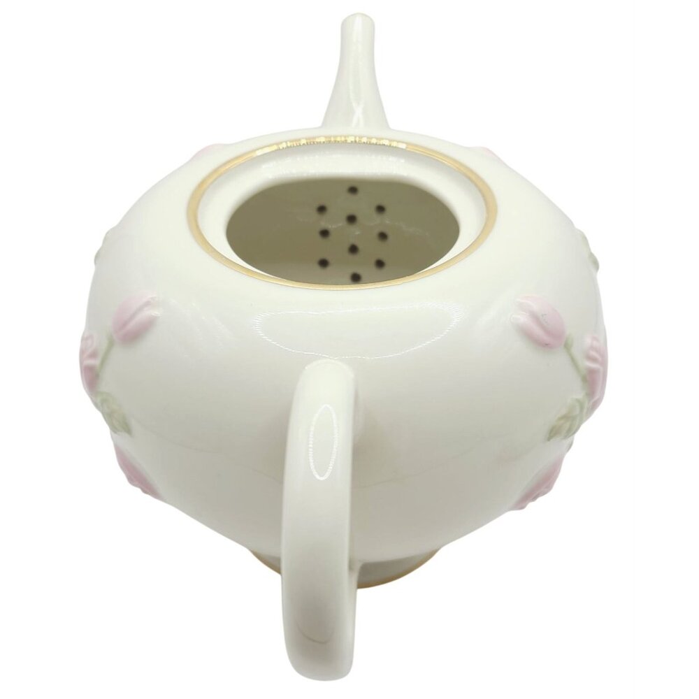 Lenox Great Giftables Rose Vine Teapot Porcelain Pink Rose Gold Trim Floral - Picture 3 of 14